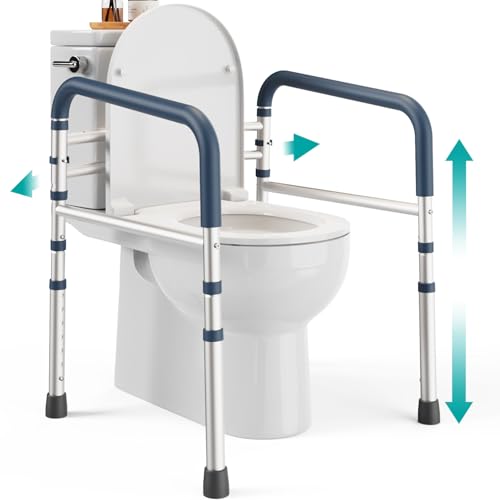 PELEGON Toilet Safety Rails (350 lb) - Adjustable Toilet Safety Frame & Rails, Toilet Safety Rail for Elderly Adults, Toilet Handles for Seniors, Toilet Bars for Elderly & Handicap - color: Dark Blue