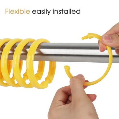 Yellow Shower Curtain Hooks - 12 Pcs Circular Plastic Shower Curtain Rings for Bathroom - O Shaped Yellow Shower Hooks Rings for Shower Curtain Rod - color: Yellow