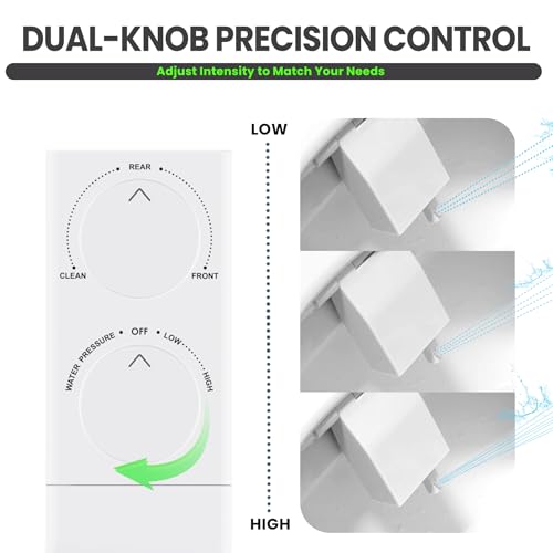 Toilet Bidet With Left/Right Side Reversible Design, Fresh Water, Non-Electric, Toilet Bidet Attachment, Right/Left Hand Side with Dual Nozzle, Self-Clean, Includes Extended Screws - color: White Knob with Longer Screws