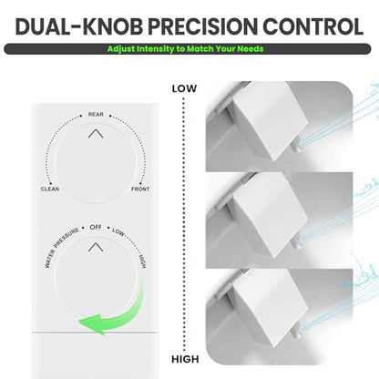 Toilet Bidet With Left/Right Side Reversible Design, Fresh Water, Non-Electric, Toilet Bidet Attachment, Right/Left Hand Side with Dual Nozzle, Self-Clean, Easy to Install (White Knob) - color: White Knob