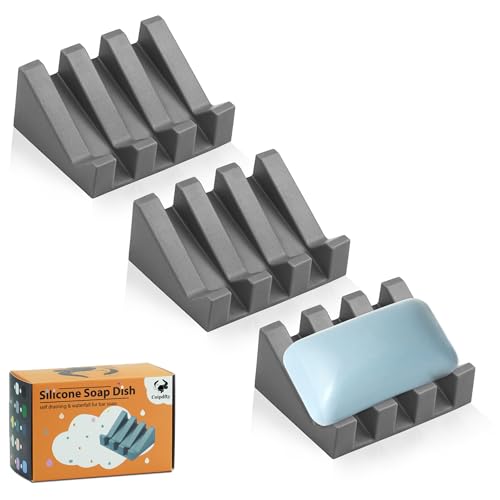 Self Draining Soap Dish Holder,Silicone Soap Dish,for Bathroom,Kitchen, Sponges，Can Extend Soap Life，Keep Soap Bars Dry and Easy Cleaning (Grey,3-Pack) - color: Grey,3-pack