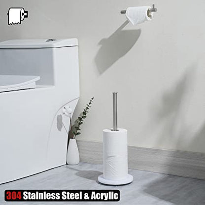 JQK Toilet Paper Storage Stand, 304 Stainless Steel Thicken 0.8mm Tissue Reserve Holder Dispenser for Bathroom, Brushed Steel, TPS180-WN - color: Brushed & White Base