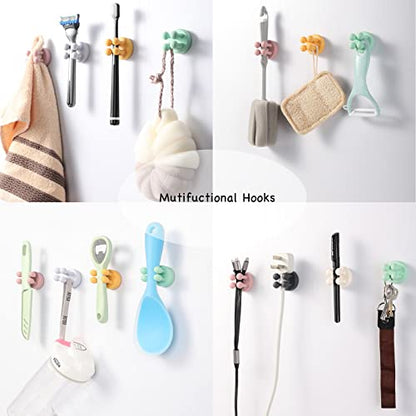 iBetterLife Bathroom Toothbrush Holders Wall Mounted - 4Pcs Silicone Tooth Brush Razor Holder for Shower Mirror Hanging Loofah Towel, Self Adhesive Cute Storage Hook for Kitchen Living Room Office