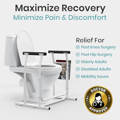 Vive Toilet Safety Rail with Arms - 300LBS Support Frame with Handles | Seniors, Elderly, Handicap & Disabled - Grab Bar Handrail - Bathroom Riser Assistance Aid - Stand Alone Lifter to Help Stand