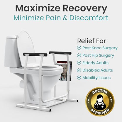 Vive Toilet Safety Rail with Arms - 300LBS Support Frame with Handles | Seniors, Elderly, Handicap & Disabled - Grab Bar Handrail - Bathroom Riser Assistance Aid - Stand Alone Lifter to Help Stand