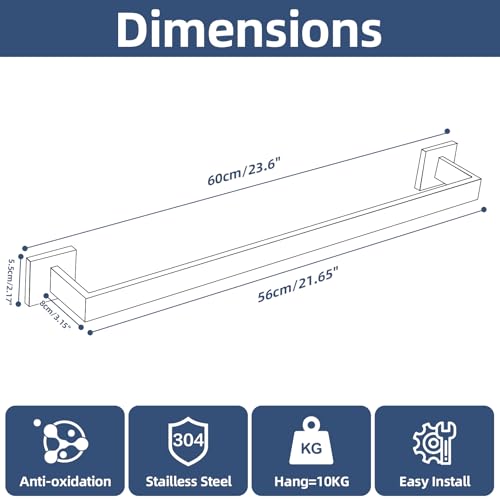 23.6 Inch Polished Chrome Bathroom Towel Bar Set, 2-Piece Square Wall Mounted Towel Rack, Wall Mounted 304 Stainless Steel Towel Holder for Bathroom - color: Polished Chrome, size: 2 pack