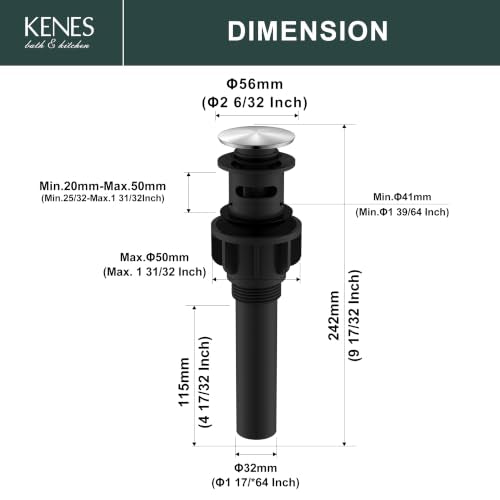 KENES Brushed Nickel Bathroom Sink Drain Pop Up Sink Drain with Overflow | Bathroom Vanity Sink Drain Assembly, Built-in Anti-Clogging Strainer, Plastic Pop Up Drain for Bathroom Vanity Lavatory Sink