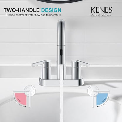 Chrome Centerset 2 Handle Pull Down Bathroom Faucet with Sprayer | Pull Out Bathroom Faucet with Pop Up Drain & Supply Lines, Lead-Free cUPC & NSF Certified, 3 Hole Faucet for Vanity RV Bar - color: Chrome