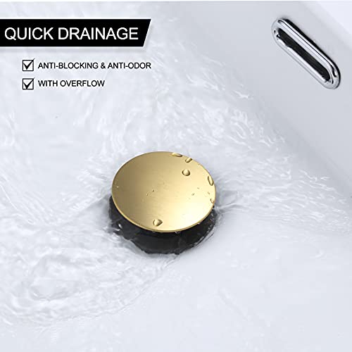 WOWOW Bathroom Sink Drain, Pop Up Drain Stopper for Bathroom Sink and RV Sink, with Overflow, Brushed Gold Vessel Sink Drain, Built-in Anti-Clogging Strainer - color: Gold, style: Style A: pop up drain