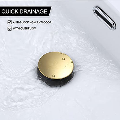 WOWOW Bathroom Sink Drain, Pop Up Drain Stopper for Bathroom Sink and RV Sink, with Overflow, Brushed Gold Vessel Sink Drain, Built-in Anti-Clogging Strainer - color: Gold, style: Style A: pop up drain