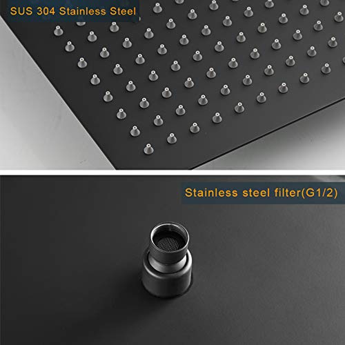 16 In Rain Shower Head High Pressure Rainfall Shower Head Matte Black | Square Rain Bathroom Showerhead, High Flow, Large Stainless Steel, Ceiling Mounted, Wall Mounted, Waterfall Full Body - color: Black, size: 16 Inch