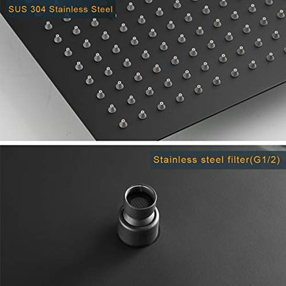 16 In Rain Shower Head High Pressure Rainfall Shower Head Matte Black | Square Rain Bathroom Showerhead, High Flow, Large Stainless Steel, Ceiling Mounted, Wall Mounted, Waterfall Full Body - color: Black, size: 16 Inch