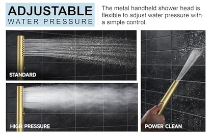 Lava Odoro Modern 3-Setting Round Rain Bathtub and Shower Faucet Set, Gold Rainfall Shower Head and Handle Set, Rain Shower System with Tub Spout, Shower Valve Trim Kit, Brushed Gold, SF104-SG-T - color: Brushed Gold, style: With Tub Spout