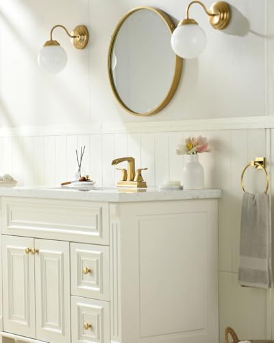 Fapully 4 Inch Centerset Waterfall Bathroom Faucet Brushed Gold | Lead-Free Brass, Llave De Lavamanos De Baño, Bathroom Sink Faucet for Bathroom Sink with Pop-up Drain, - color: Brushed Gold