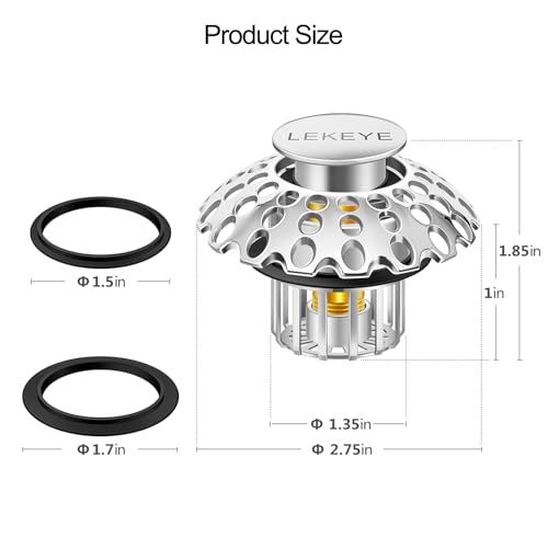 LEKEYE Tub Stopper | Shower Drain Hair Catcher | Bathroom Bathtub Plug | Pop Up Bathtub Drain Stopper for 1-1/2" to 1-3/4" Bath Drain Hole - Pearl Chrome - style: 2075