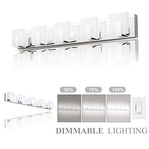 Aipsun Modern 5-Light LED Vanity Light - Dimmable Chrome Bathroom Wall Light Over Mirror (White Light) - size: 5 Lights