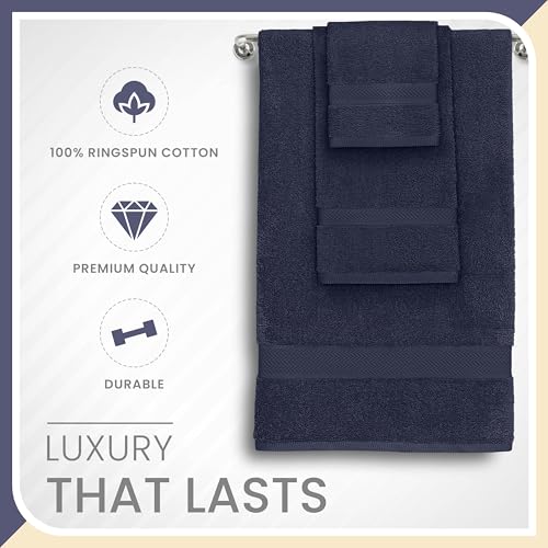 Martex 6-Piece 100% Ringspun Cotton Towel Set, Dark Blue | Quick Dry, Super Absorbent & Soft, Lightweight, 2 Bath, 2 Hand, 2 Wash Cloths - color: Dark Blue