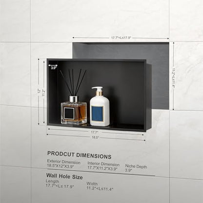 Achelous Stainless Steel Insert Shower Niche 18" X 12" NO Tile Needed, Bathroom Wall Niche Recessed Shower Shelf Organizer, Wall-Inserted Niche Recessed Shower Caddy, Matte Black - color: Matte Black, size: 18" X 12"
