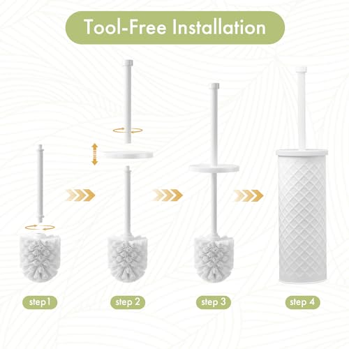 Toilet Bowl Brush and Holder Set 2 Pack with 4 Extra Brush Heads (White) | Extra Long Handle with Splash Guard Cover, Tool-Free Installation, Bathroom Space-Saving, Cleaner Sets for Apartments, RV - color: White