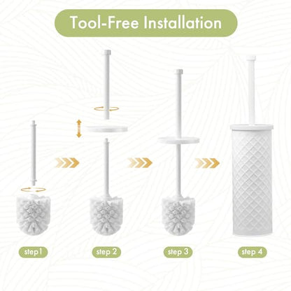 Toilet Bowl Brush and Holder Set 2 Pack with 4 Extra Brush Heads (White) | Extra Long Handle with Splash Guard Cover, Tool-Free Installation, Bathroom Space-Saving, Cleaner Sets for Apartments, RV - color: White