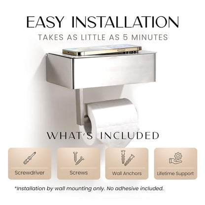 Day Moon™ - Toilet Paper Holder with Shelf - Modern Roll Holder for Bathroom - 1 Pack - Wall Mount - with Storage, Polished Chrome - color: Polished Chrome