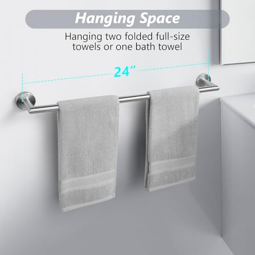 Bathroom Towel Bar 24 Inch Towel Rack Wall Mount Bath Towel Holder Modern Towel Rod Silver Bath Towel Hanger Stainless Steel Brushed Finished Bathroom Accessories Towel Rail Single Bar Brushed Nickel - color: Brushed Nickel, size: 24 Inch