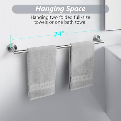 Bathroom Towel Bar 24 Inch Towel Rack Wall Mount Bath Towel Holder Modern Towel Rod Silver Bath Towel Hanger Stainless Steel Brushed Finished Bathroom Accessories Towel Rail Single Bar Brushed Nickel - color: Brushed Nickel, size: 24 Inch