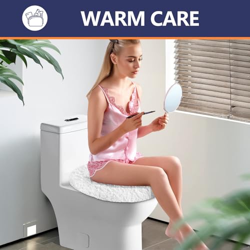 Soft Microfiber Toilet Lid Cover 17.5" x 15" Machine Washable | Solid Toilet Seat Cover Adjustable Rubber Backing Fits Most 16 -17.5" L x 14-16" W Round Oblong and Elongated Toilet Seat - color: White