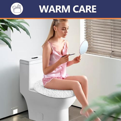 Soft Microfiber Toilet Lid Cover 17.5" x 15" Machine Washable | Solid Toilet Seat Cover Adjustable Rubber Backing Fits Most 16 -17.5" L x 14-16" W Round Oblong and Elongated Toilet Seat - color: White