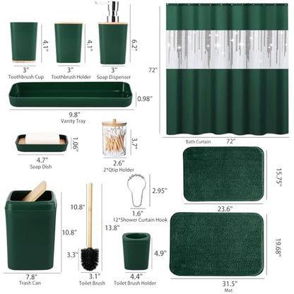 XLHOMO Dark Green Bathroom Sets with Shower Curtain and Rugs,Bathroom Sets Shower Curtain Set with Extra Soft and Absorbent Bathroom Rugs Green Bathroom Accessories - size: Bath Set+Shower Curtain+Bath Rugs, style: Dark Green