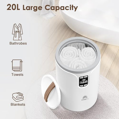 Towel Warmer, 20L Towel Warmers for Bathroom with LED Display for Time and Temperature, Bucket-Style Warmer with Delay Timer 0.5-24H, Heating Time 30/60/90 Mins, Child Lock