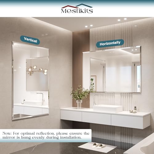 Frameless Bathroom Mirror 32"x48", Beveled Bathroom Mirror | 4mm Tempered Glass Shatterproof Wall Mount Mirrors for Bathroom Vanity Bedroom Entryway, Hangs Horizontally or Vertically - size: 48"L x 32"W