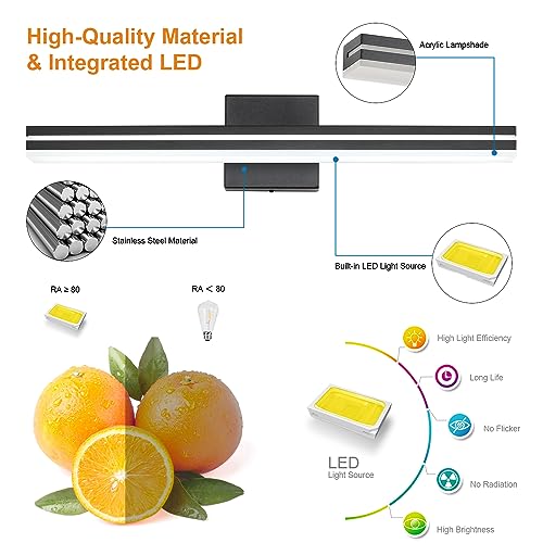 SineRise 24-Inch LED Modern Bathroom Vanity Light Bar, Matte Black Modern Acrylic Bathroom Wall Lighting Fixtures Over Mirror (Cool White 6000K) - color: Black-Cool White, size: 24-Inch