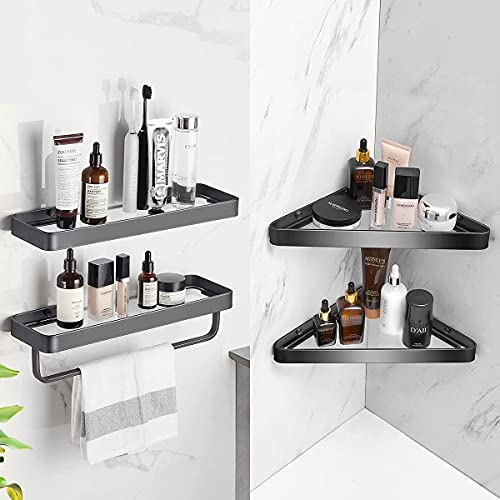 Bathroom Shelves Wall Mounted Glass Shelf for Floating Shelf Tempered Glass Shelves 2 Tier Bathroom Wall Organizer(Black) - color: Black(rectangular)