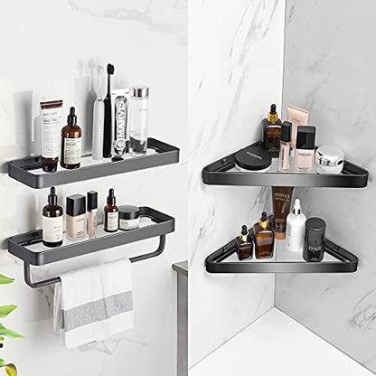 Bathroom Shelves Wall Mounted Glass Shelf for Floating Shelf Tempered Glass Shelves 2 Tier Bathroom Wall Organizer(Black) - color: Black(rectangular)