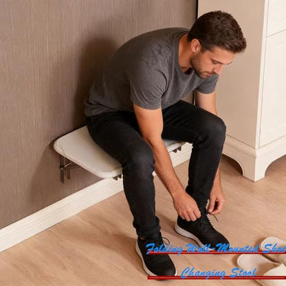 Folding Wall-Mounted Shoe Changing Stool, High-End Entrance Hall Foyer Chair, Invisible Bathroom Folding Stool (White) - color: White