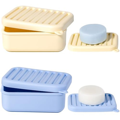 2PC Portable Leakproof Travel Soap Case, Silicone Travel Soap Case, Compact Soap Holder with Drainage Layer, Travel Soap Holder for Camping, Gym, Outdoor (Blue&Yellow) - color: Blue&yellow