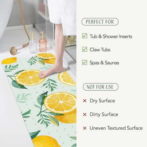 SHUCHING Yellow Bath Mat for Tub Non Slip-40x16 Inch | Bathtub Mat for Elderly Mold Free, Long Shower Mat for Inside Shower with Suction Cup, Machine Washable - color: Lemon