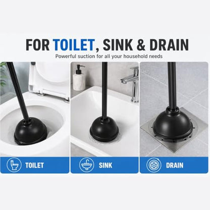 2-in-1 Toilet Bowl Brush and Plunger Set - Toilet Plunger Brush Set for Bathroom - Heavy Duty Rubber Plunger and Durable Toilet Brush, Compact Bathroom Cleaning Set for Home, Apartment (Black)
