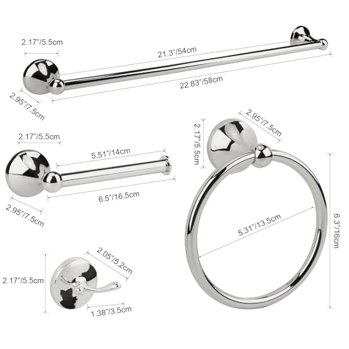 4 Piece Antique Bathroom Hardware Accessories Set Chrome,Towel bar Set 24 Inch Towel Bar Set,Towel Rack Set,Bathroom Towel Holder Set - color: Chrome