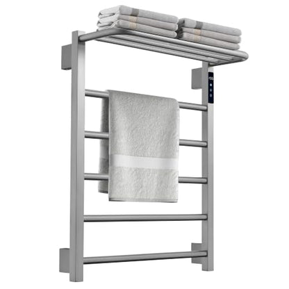 Heated Towel Racks, 5 Bars Towel Warmer with 24hr Timer Stainless Steel Wall Mounted Electric Towel Warmers for Bathroom - color: Nickel