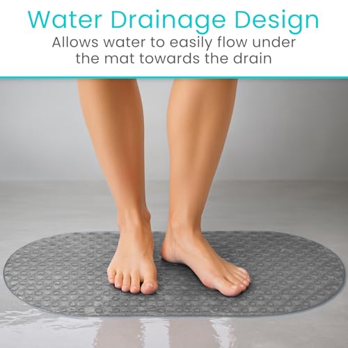 Vive Oval Bathtub Mat - Nonslip Shower Floor Pad - Non-Slip and Non-Skid for Bath Tub with Strong Rubber Suction Cup Grip - for Baby, Elderly, Kids, Bathroom (Gray) - color: Grey