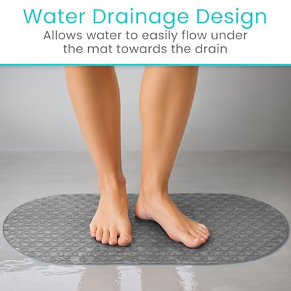 Vive Oval Bathtub Mat - Nonslip Shower Floor Pad - Non-Slip and Non-Skid for Bath Tub with Strong Rubber Suction Cup Grip - for Baby, Elderly, Kids, Bathroom (Gray) - color: Grey