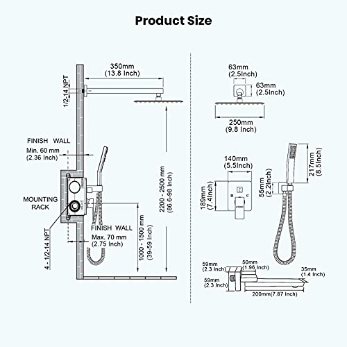 gotonovo Tub Shower Faucet Set with Valve Kit 10’’ Head,Polished Chrome | Shower System with Tub Spout,SUS304 Rain Head with Handheld Sprayer,Swivel Spout,All Metal,Rough-In Valve Trim Kit,Wall Mount - color: Chrome, size: 10’’ Head