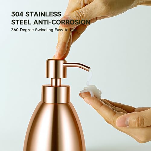 304 Stainless Steel Soap Dispenser 16oz Rust-Proof Liquid Soap Pump Bottle for Kitchen or Bathroom Countertop Hand Dish Lotion Leak-Proof (Rose Gold) - color: Rose Gold