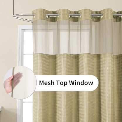 Colorful Star No Hook Shower Curtain with Snap in Fabric Liner, Waffle Weave Heavy Duty Thick Shower Curtains with Mesh Top Window, Hotel Style Waterproof Bathroom Curtain Set, 72 x 87 Inch, Beige - color: Beige, size: 72"W x 87"L (Pack of 1)