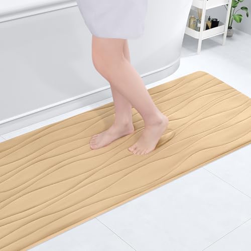 Buganda Memory Foam Bathroom Rug Mat 47x17, Extra Soft and Absorbent Bath Mats, Machine Washable Bath Rugs for Bathroom Floor,Tub and Shower, Beige - color: Beige, size: 47" X 17"