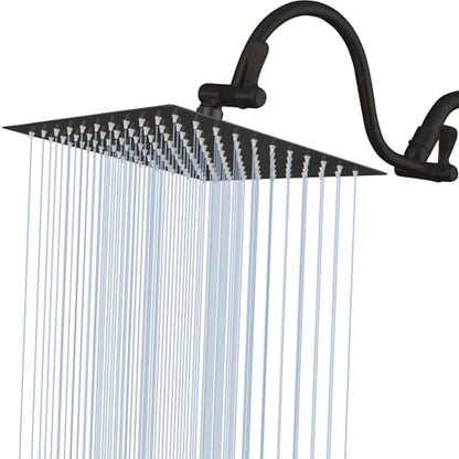 Voolan 10" Square Rain Shower Head with 14" Extension Arm, Adjustable Angle and Height, Stainless Steel Bathroom High Pressure Rainfall showerhead, 2.5GPM Matte Black - color: Matte Black