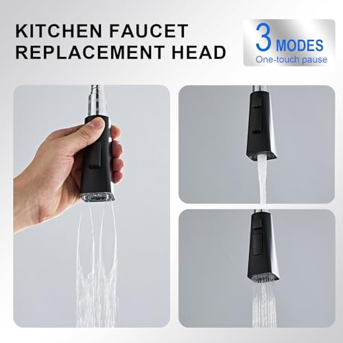 Square Kitchen Faucet Head Replacement Part, G1/2 (13/16" Male Thread) Pull Down Pull Out Sink Sprayer Nozzle, 3-Mode Stream Spray Pause Commercial Utility Tap Spout Only,Matte Black - color: Dual Button Spray Head - Matte Black