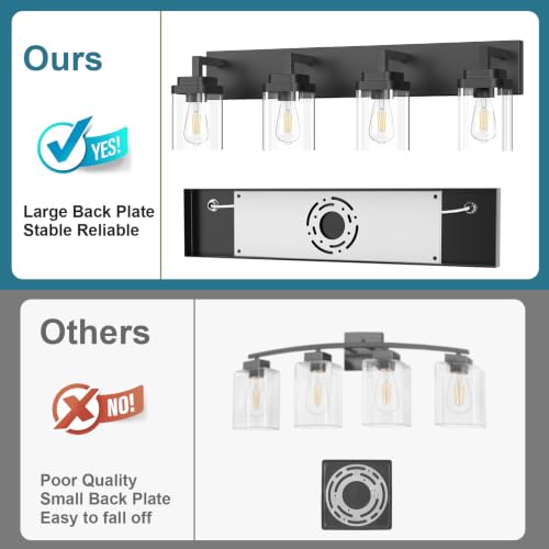 Matte Black Bathroom Light Fixtures, Modern Vanity Lights with Clear Glass Lamp Shade, Bathroom Lighting Fixtures Over Mirror, Restroom Vanity Lighting Fixture, 4-Light 30 Inch - color: Blakc, size: 4-Light